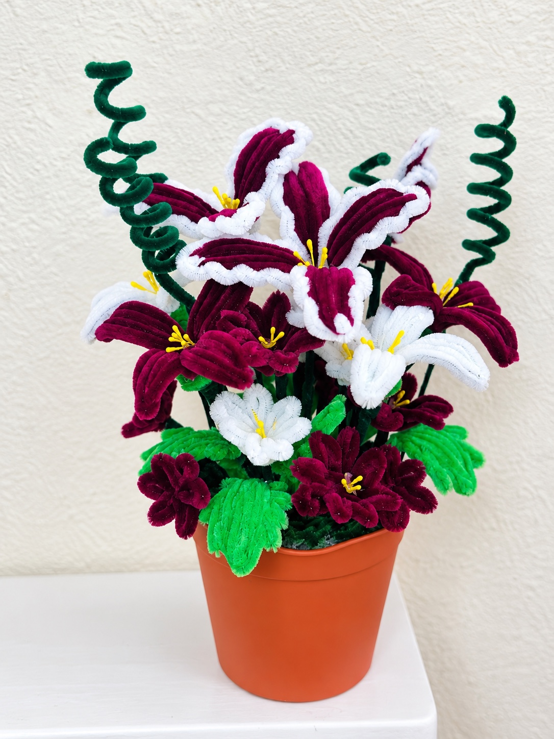 Burgundy and white blooms — handcrafted flower arrangement