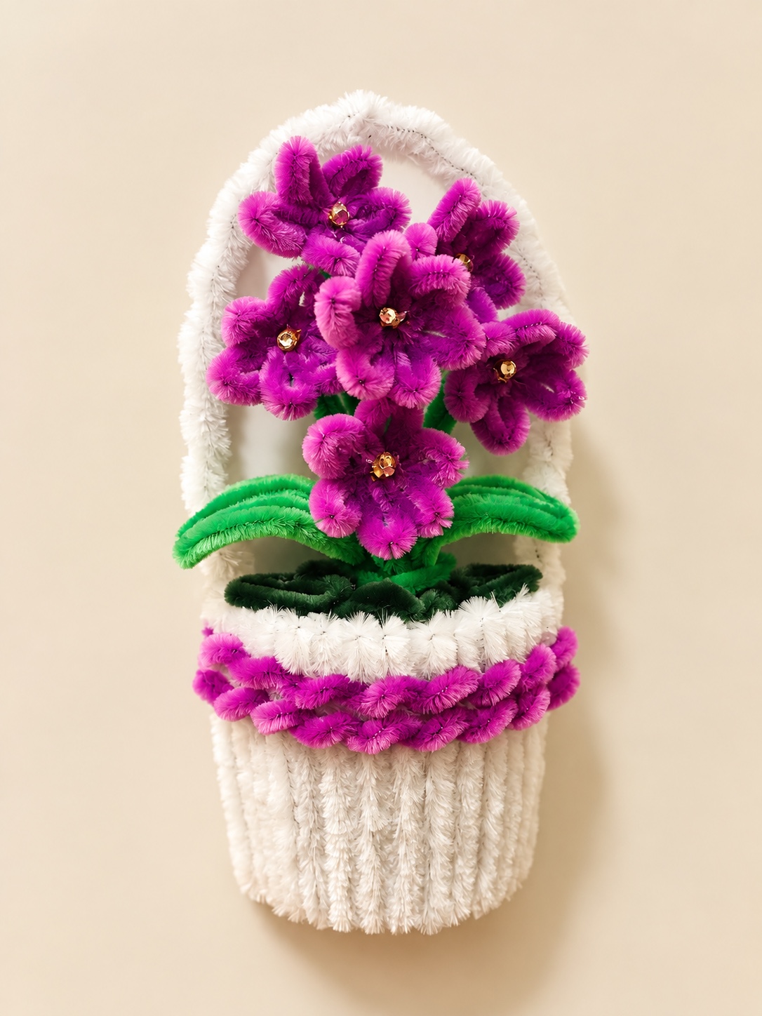 Purple wall flower pot — handcrafted flower arrangement