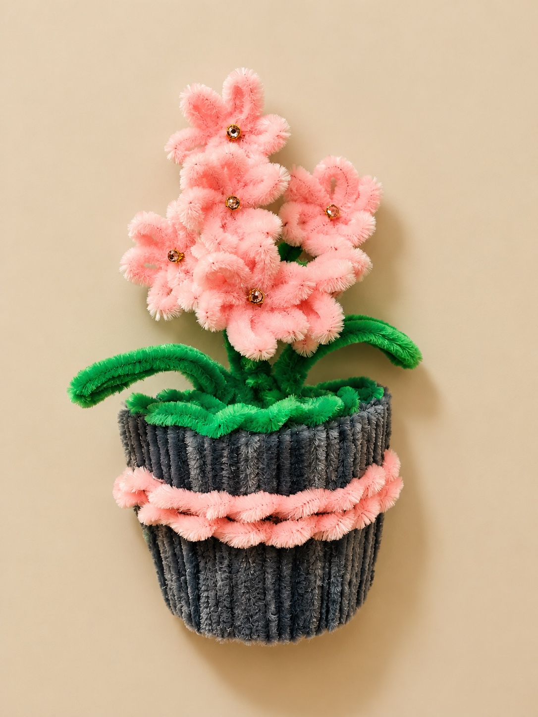 Pink wall flower pot — handcrafted flower arrangement