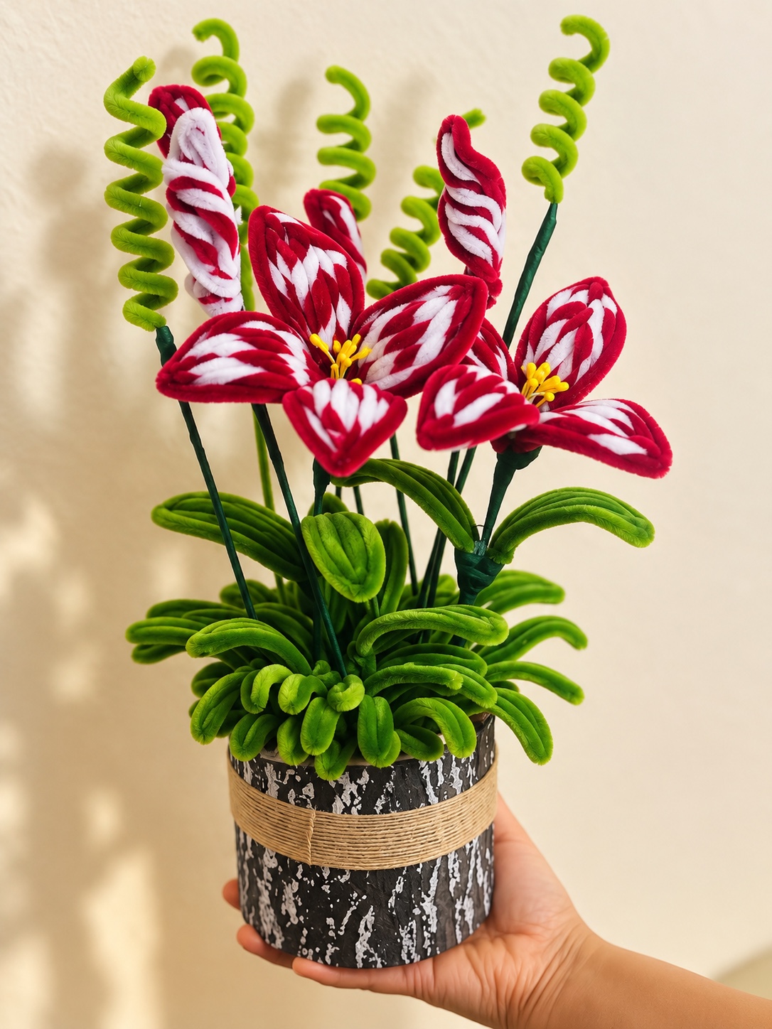 Red and white lily arrangement — handcrafted flower arrangement