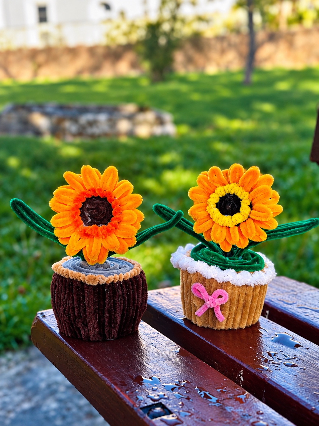 Sunflower pot duo — handcrafted flower collection